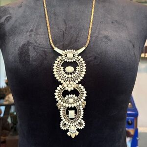Stella & Dot Gold and Ivory Ornate Drop Necklace